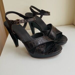 Givenchy Dark Brown Croc-Embossed Leather Ankle-Strap Heels